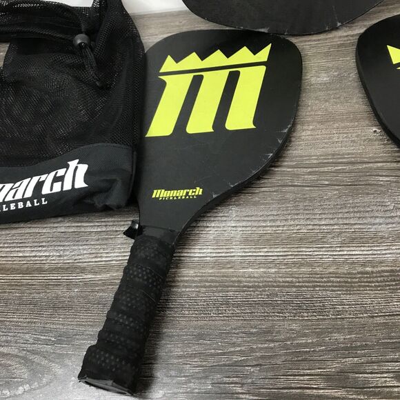 Monarch Pickleball Black Yellow/Green Paddles With Mesh Bag Set of 3 - Picture 3 of 9